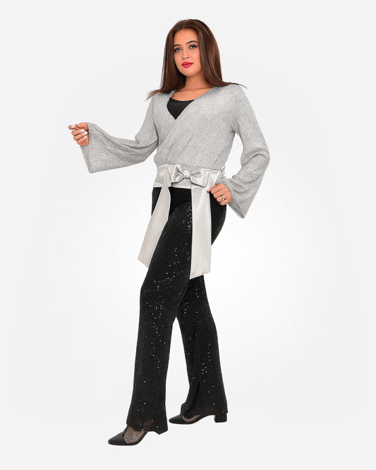 Evening blouse with front bow