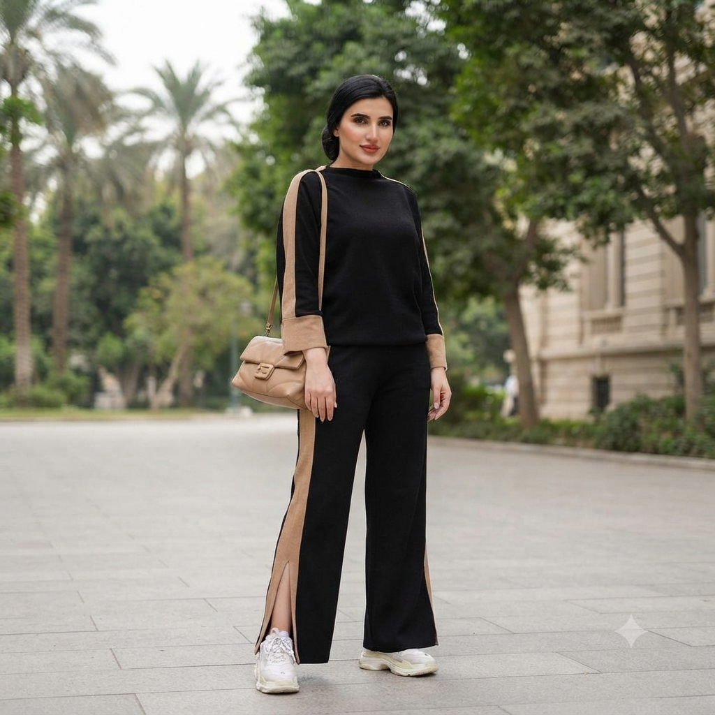 Modern Black & Beige Crepe Co-ord