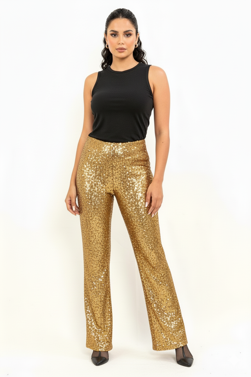 High-waisted sequin evening pants