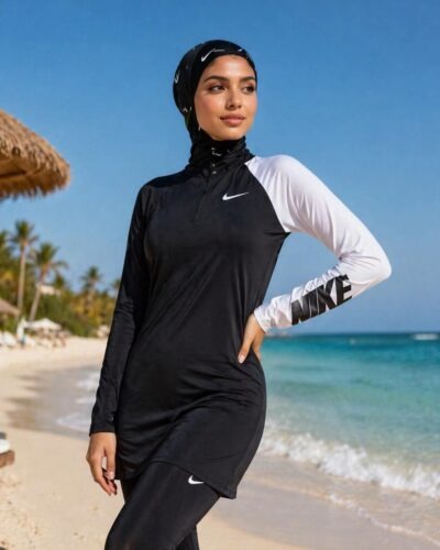Nike White & Black Modest Swimwear