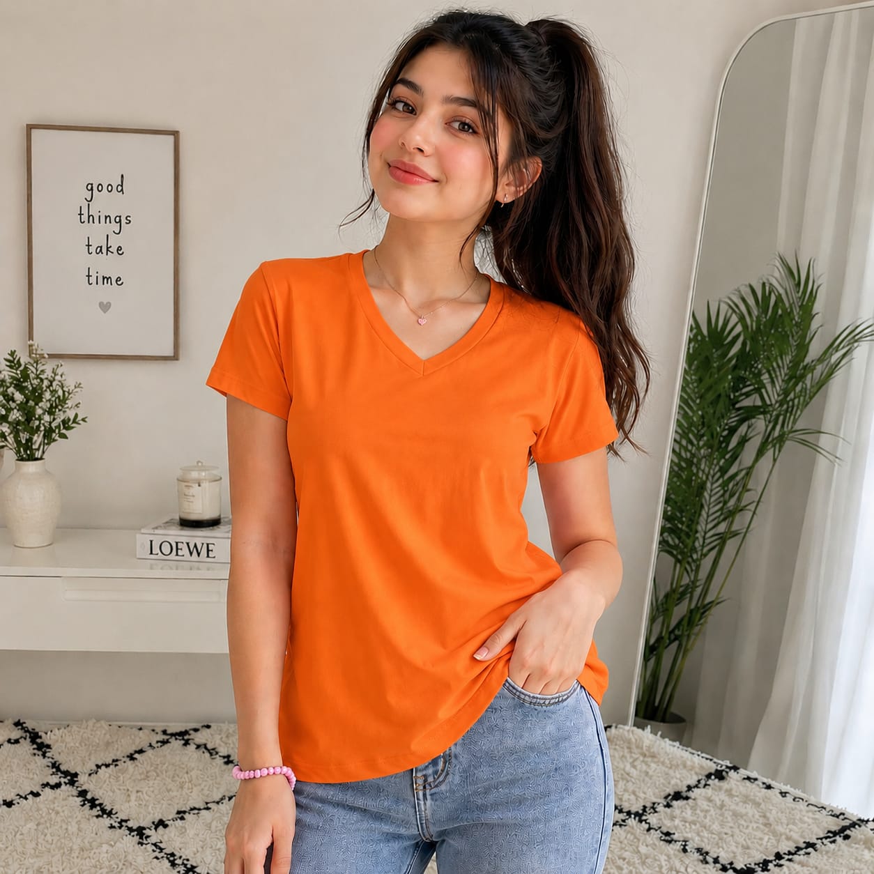 Basic Cotton Half Sleeve T-Shirt 🧡