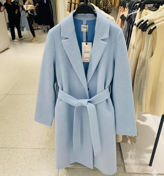 the winter coat in baby blue  colors : baby blue - beige - black