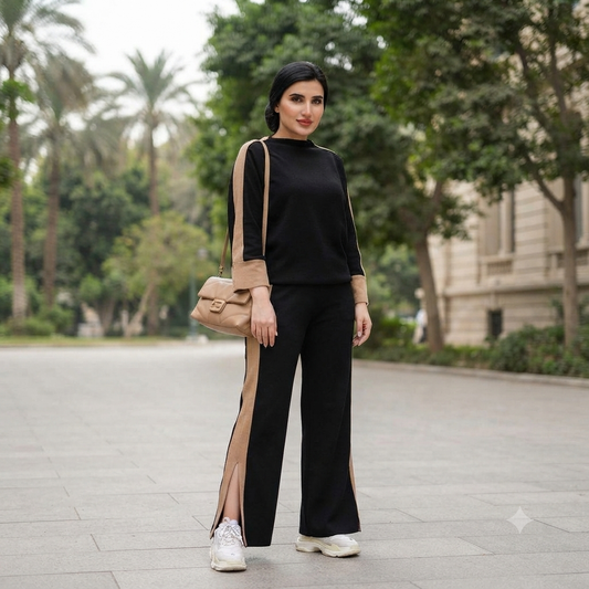 Modern Black & Beige Crepe Co-ord