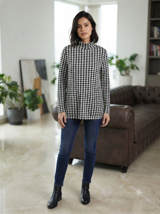 A chic, high-neck