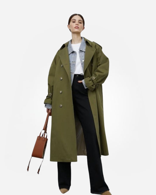 the trench coat in olive green  colors : olive green - black - baby blue