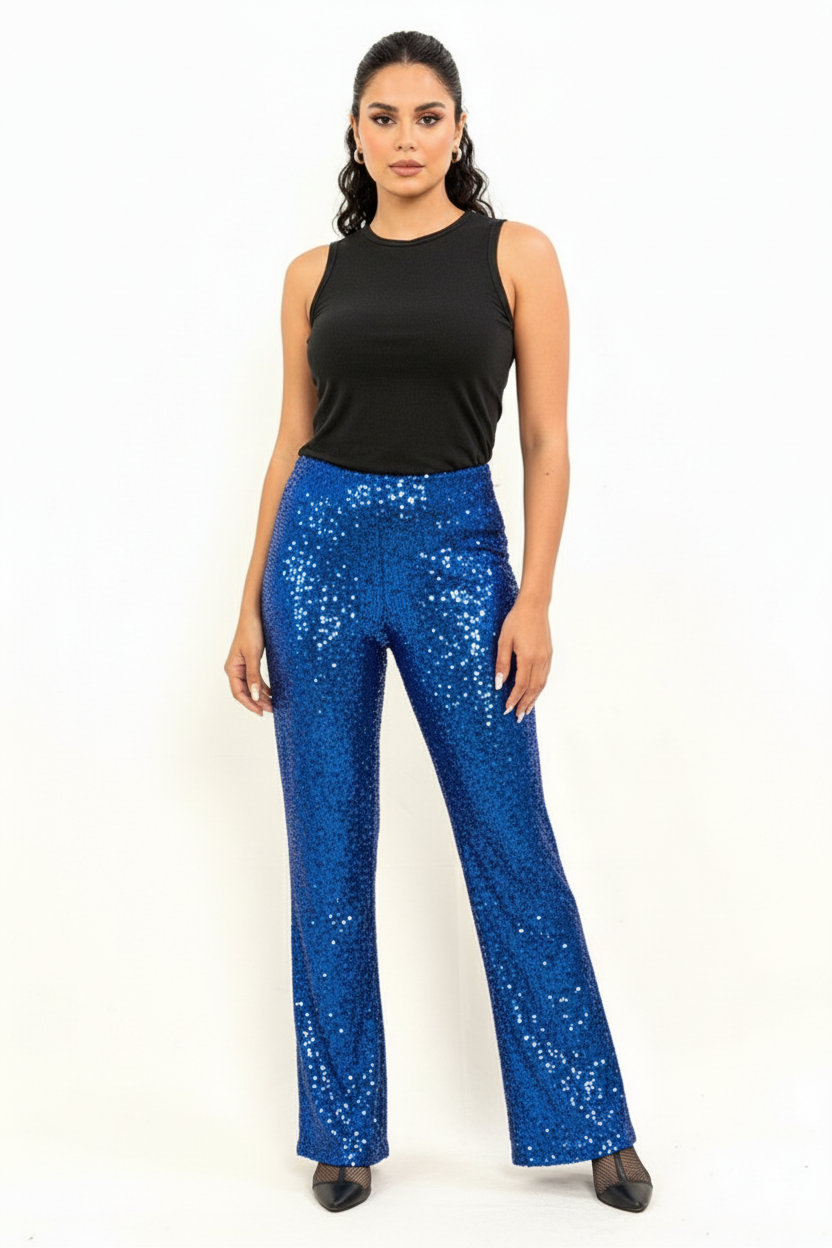High-waisted sequin evening pants