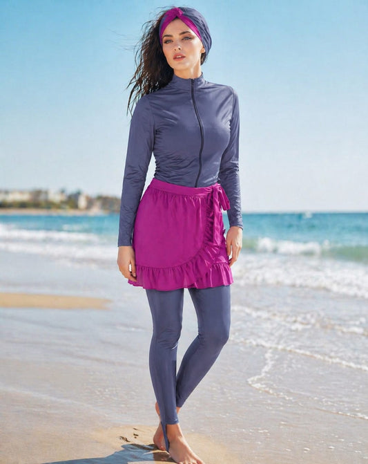 Full Swimwear – Grey &amp; Fuchsia