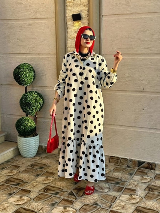Polka Dot Linen Dress 🤍🖤