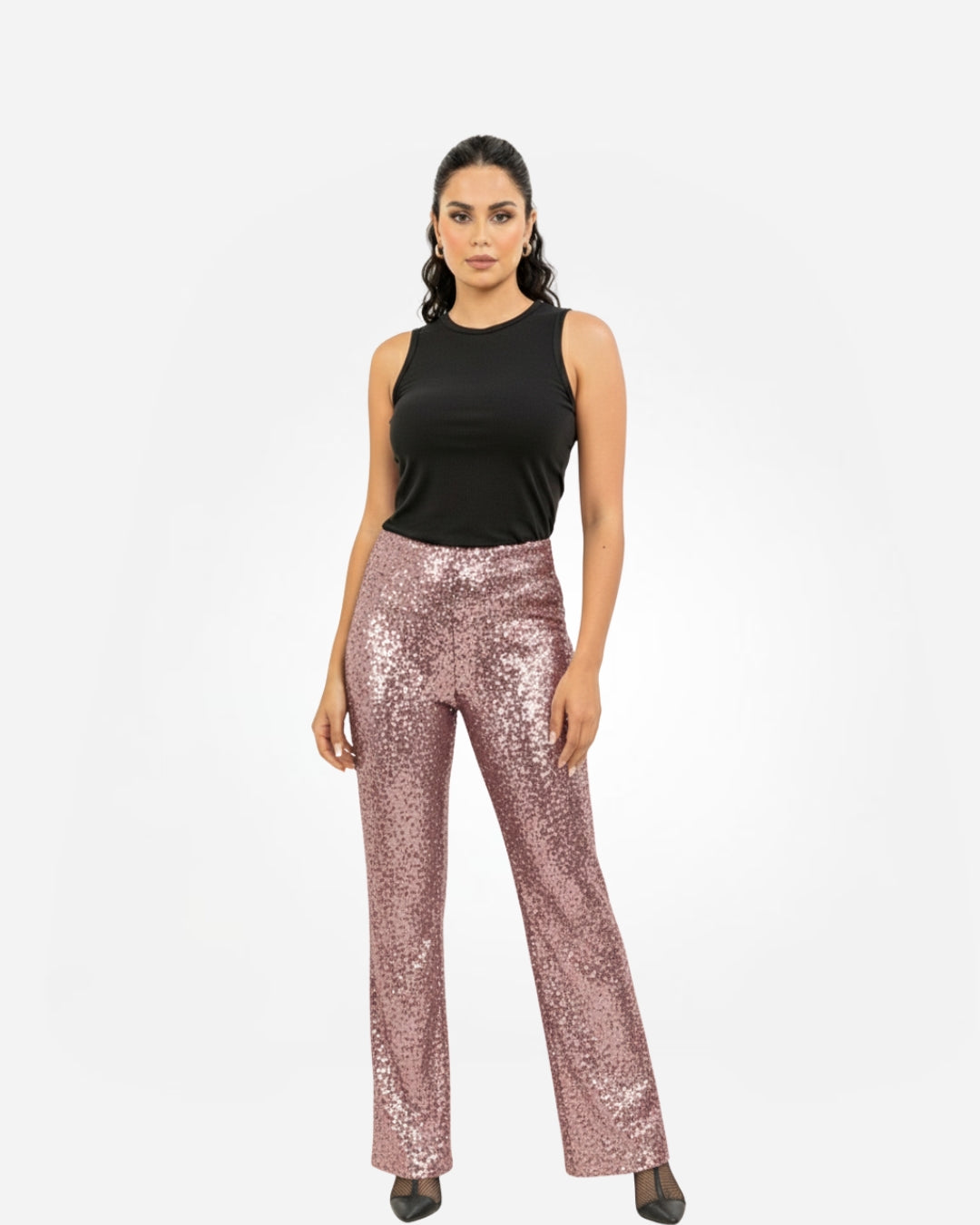 High-waisted sequin evening pants