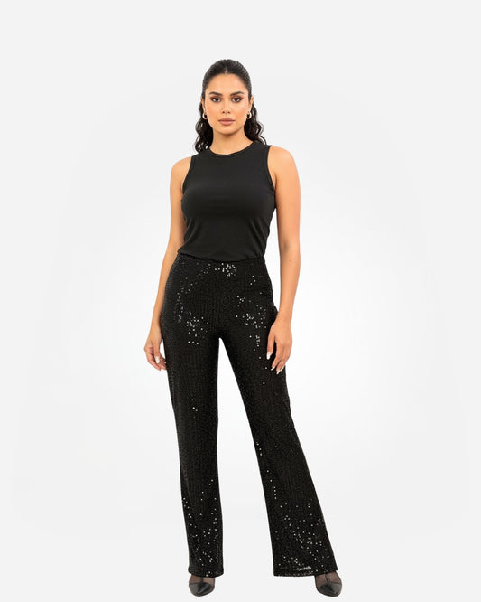 High-waisted sequin evening pants